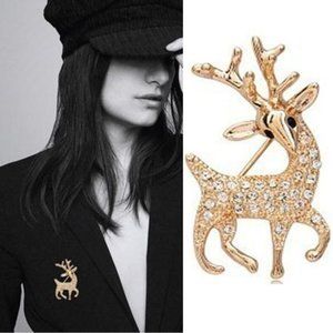 Brooch Deer Animal Rhinestone Sparkle Gemstone Christmas Pins